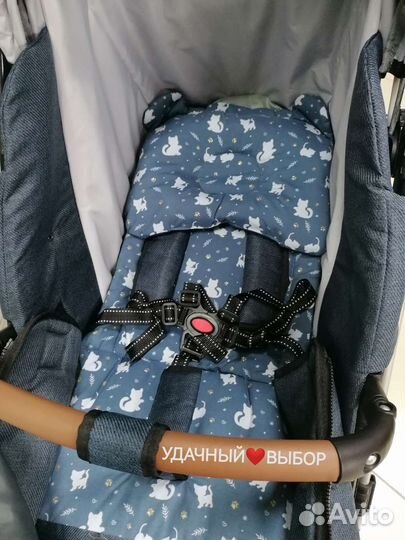 Новые санки-коляска Nika JOY (синий с котятами)