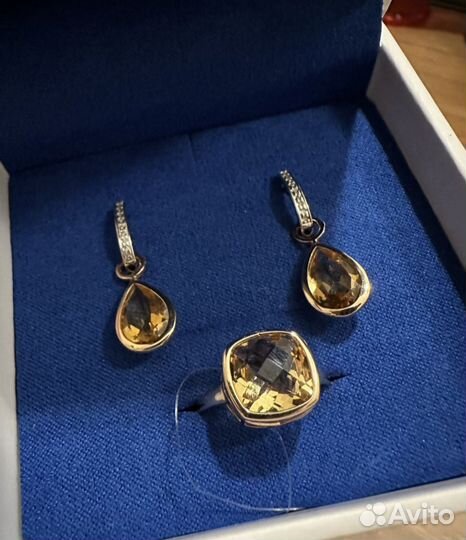 Подвески для сережек с цитрином + кольцо золото
