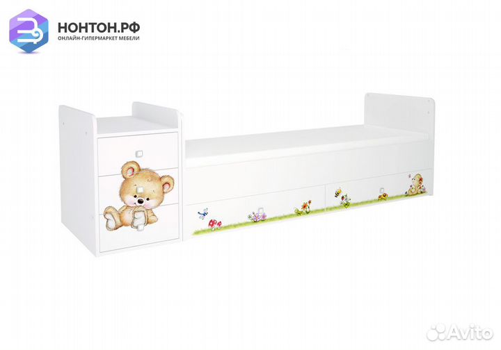 Кровать детская Фея 1100 принт Мевежонок / белый