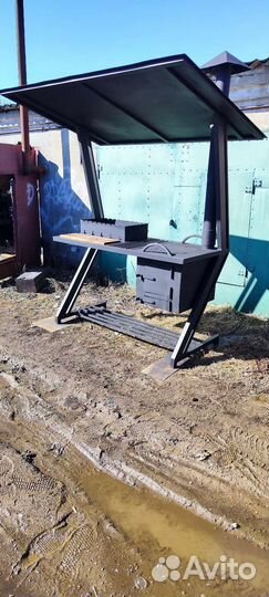 Мангал с печью под казан и крышей