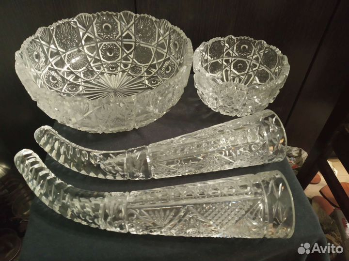 Хрустальные рога изобилия, ладьи, блюдо, вазы СССР