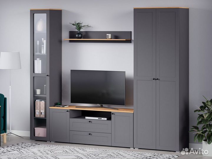 Модульная стенка «Остин» (серый графит /дуб вотан)