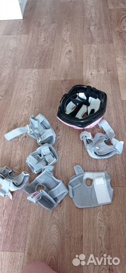 Шлем детский розовый, наколенники, налокотники