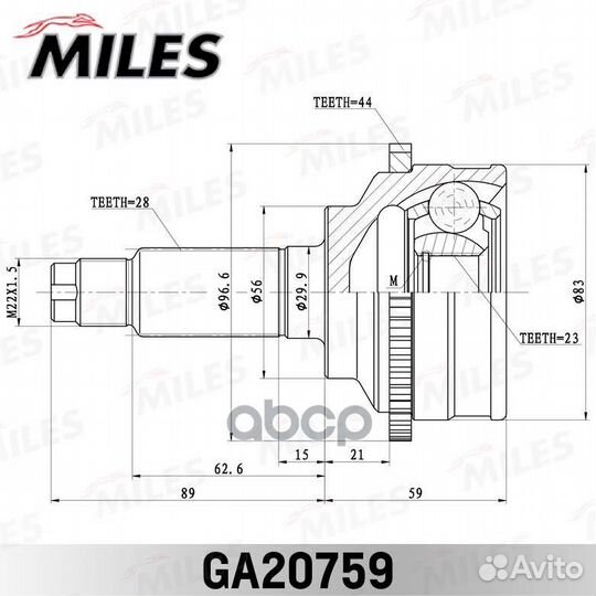 ШРУС mazda 626 V 1.8 97-02 нар. +ABS GA20759 Miles