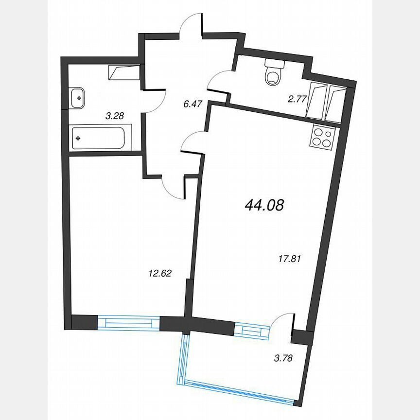 1-к. квартира, 46,7 м², 15/22 эт.