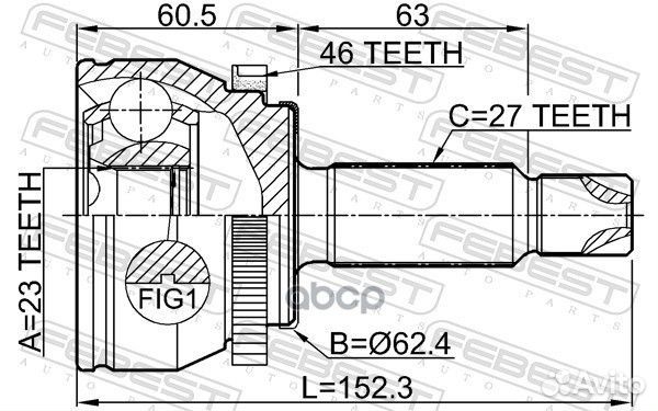 Шрус наружный 23x62.5x27 2210-soulb2A46 Febest