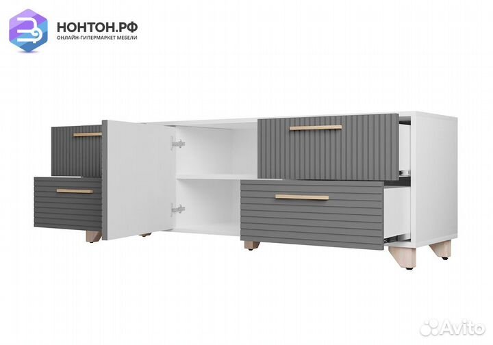 Тв-тумба со створкой Копенгаген белая / серый граф