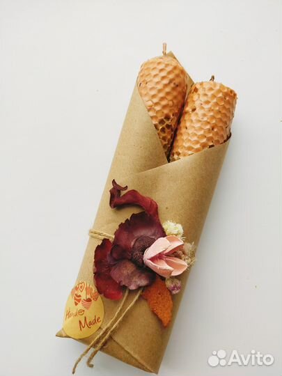 Свечи подарочные (натур. воск+травы), катаные