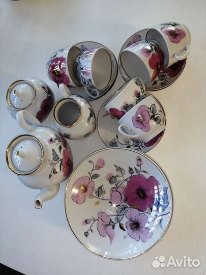 Чайный сервиз фарфоровый «Розовaя веткa» лфз