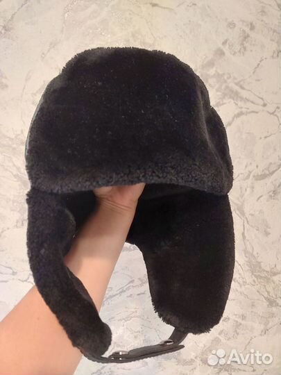 Шапка ушанка кожаная мужская 60см