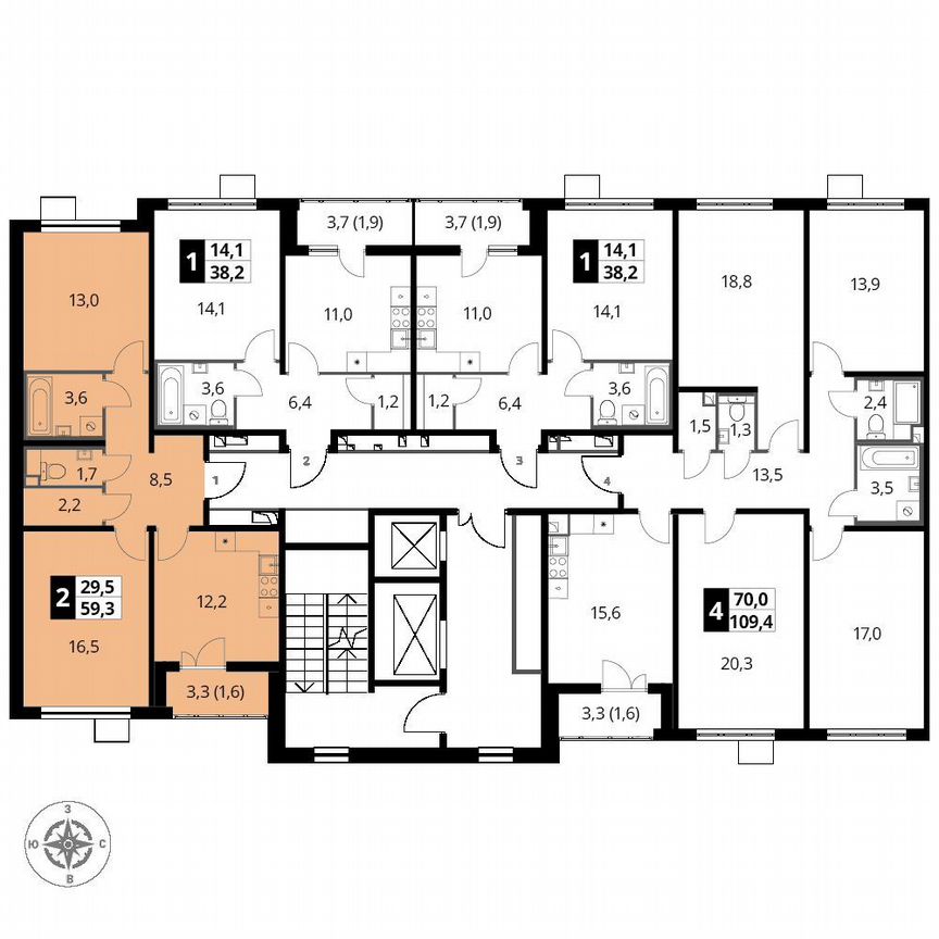 2-к. квартира, 59,3 м², 5/15 эт.