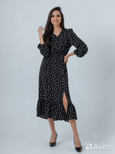 Новое платье женское черное миди с разрезом р42-50
