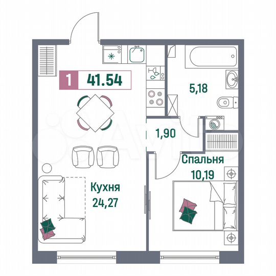 1-к. квартира, 41,5 м², 1/16 эт.