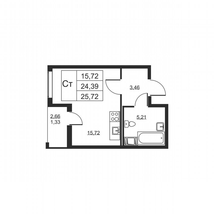 Квартира-студия, 25,7 м², 6/19 эт.