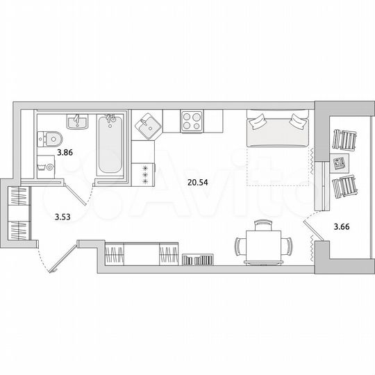 Квартира-студия, 31,6 м², 10/21 эт.