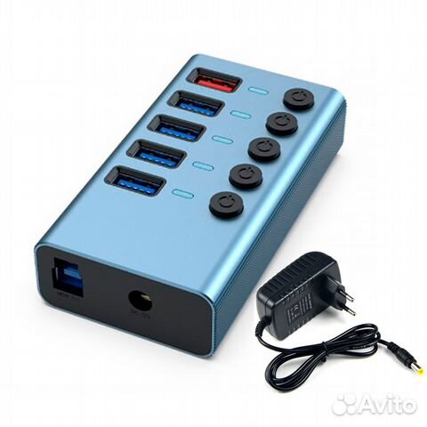 Хаб USB 3.0 на 5 алюминий с блоком питания 12V3A