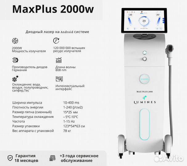 Диодный лазер для эпиляции люминес MaxPlus 2000 Вт