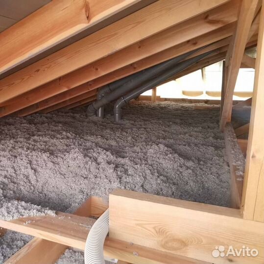 Эковата Утепление чердака потолка эковатой