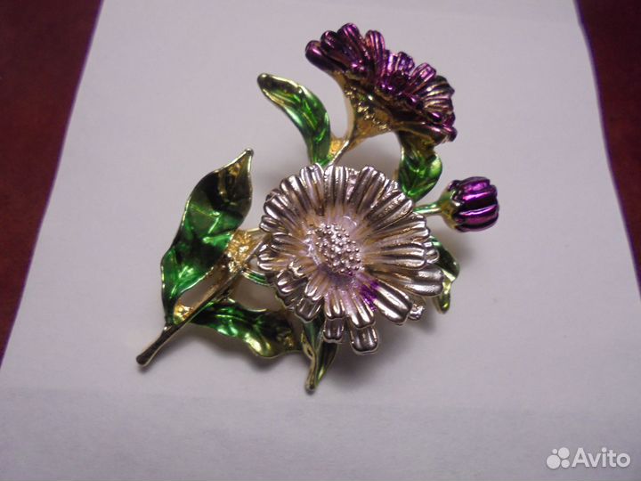 Брошь Хризантемы 5 х 3 см бижут сплав эмаль