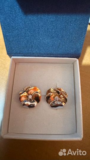 Золотые серьги Цветок (белое+красное золото)