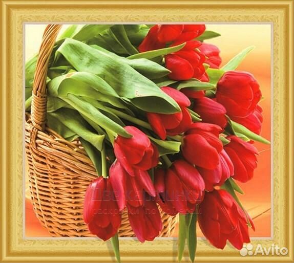 Алмазная мозаика 40x50 Плетеная корзинка с красным