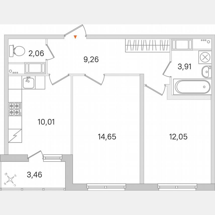 2-к. квартира, 53,7 м², 4/8 эт.