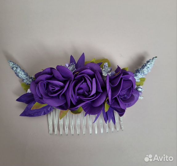 Заколка гребень для волос с цветами