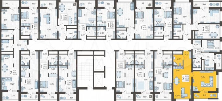 2-к. квартира, 42,8 м², 12/19 эт.
