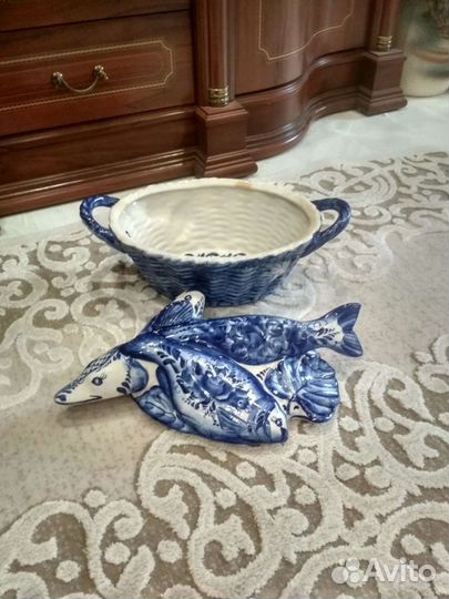Кастрюля из гжели Рыбка