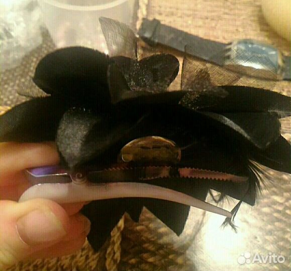 Заколка-цветок черный