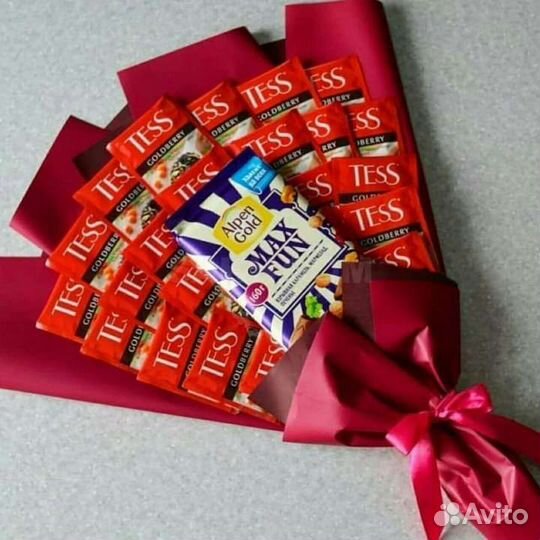 Букет из чая и конфет к 1 сентября