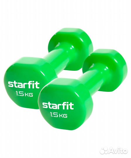 Гантель виниловая DB-101 1,5 кг, зеленый, 2 шт Sta
