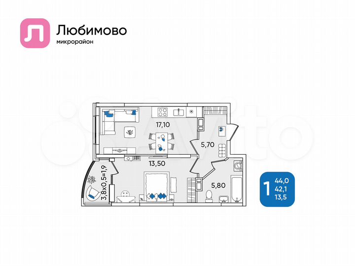 1-к. квартира, 44 м², 9/24 эт.
