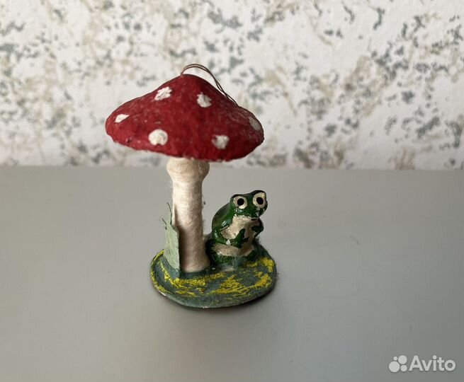 Ватная Ёлочная Игрушка СССР Лягушка под Мухомором