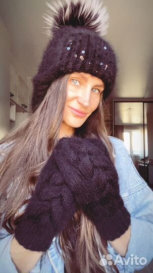 Ушанка из пуха норки, варежки