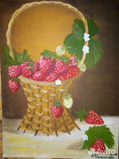 Картина на кухню, клубники, холст, масло
