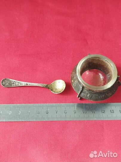 Солонка горчичница мельхиор СССР с ложечкой