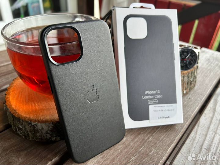 Чехол iPhone 14 Кожа черный