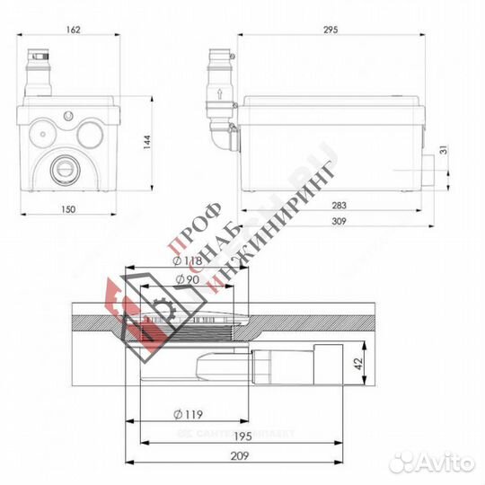 Установка канализационная sanidouche flat SFA