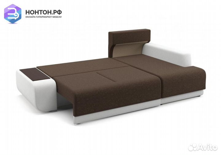 Угловой диван Соло коричневый / белый