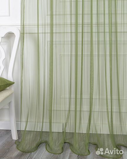 Тюль Плиссе зеленый готовый на окна пошив