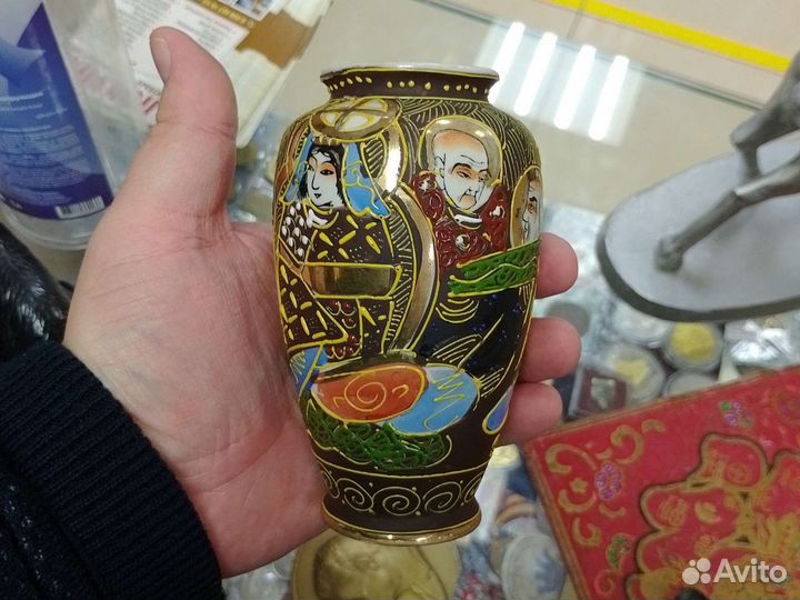 Антикварная Японская Ваза Фарфор Сацумо Позолота