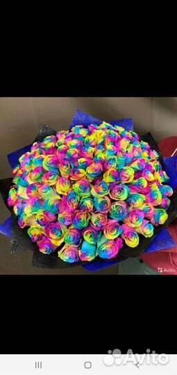 Радужные розы натуральные