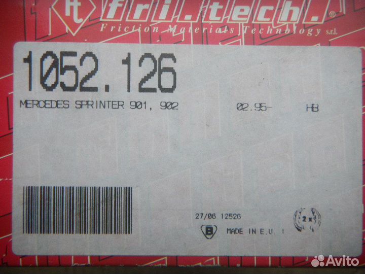 F.1052.126 Колодки торм. зад MB Sprinter 95-06