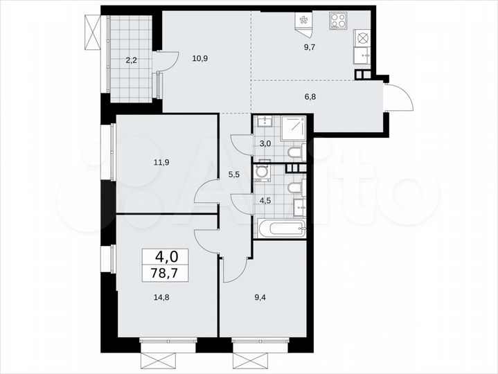 4-к. квартира, 78,7 м², 3/21 эт.