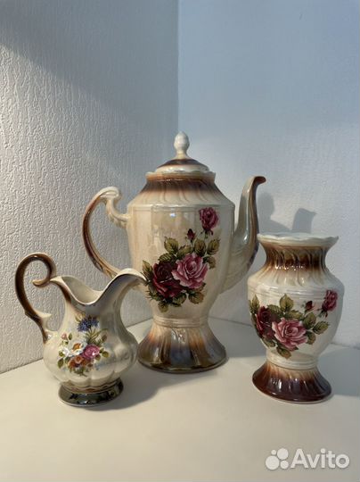 Сервиз кофейный, чайник, сливочник, ваза