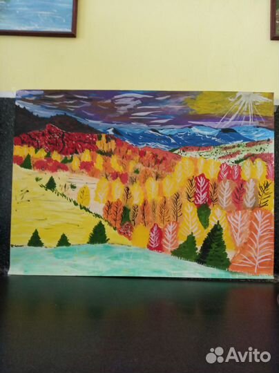 Рисунки. Лес. Речка. Размер 86 \ 60