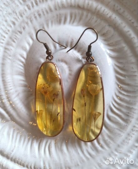 Серьги смола + цветы