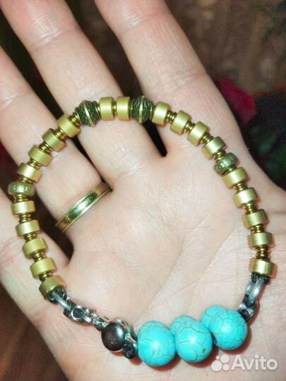 Браслет бирюзовый колос. Золотой. 22см