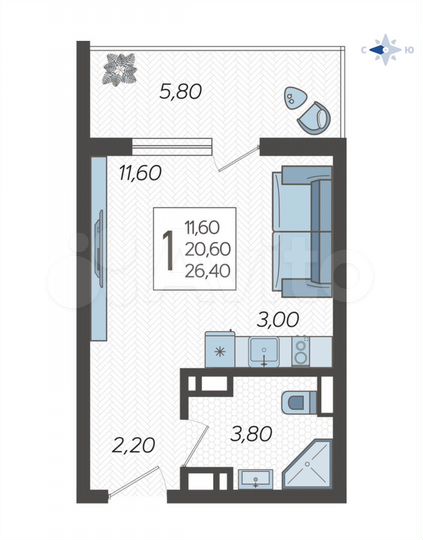 Квартира-студия, 26,4 м², 7/10 эт.